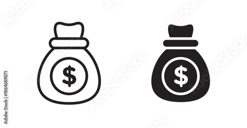 Money icons, black line art and clipart vector logo