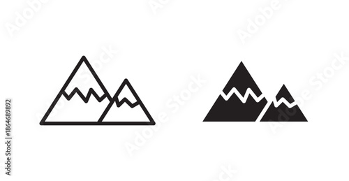 Mountain icons, black line art and clipart vector logo