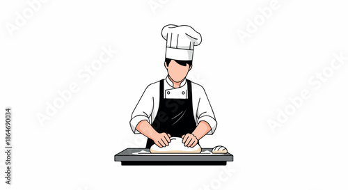 Baker kneading dough on a baking sheet