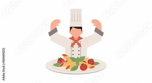 Chef presenting pasta dish with transparent background