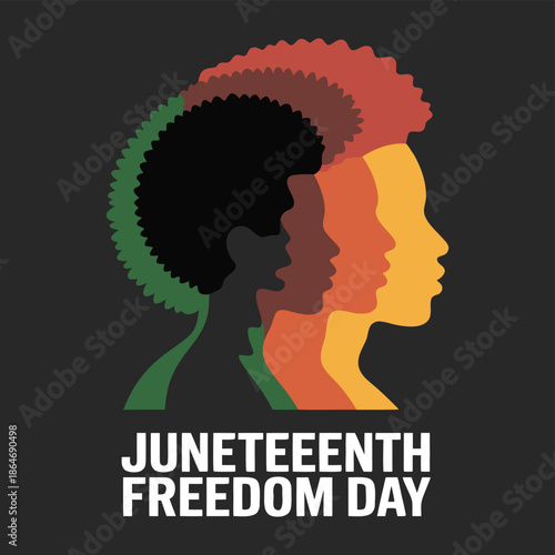 A striking graphic depiction of diverse profiles in silhouette celebrating juneteenth freedom day and honoring african american heritage high quality professional