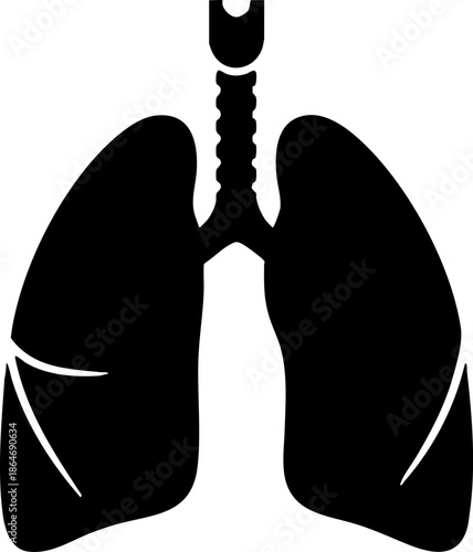 Human Lungs and Trachea Respiratory System Black Silhouette Icon