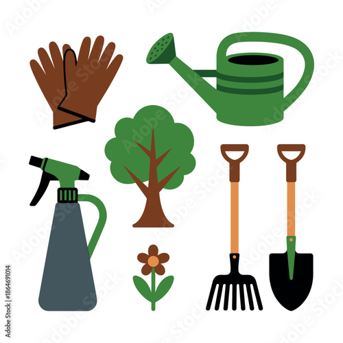 A collection of gardening tools and accessories for planting and nurturing plants