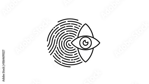 A vector illustration depicts a fingerprint next to an eye icon with a line art style. Both elements are aligned and set against a white backdrop