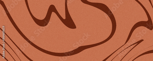 Retro coffee color background. Milk chocolate liquid dessert texture. Wavy swirl candy pattern for poster, cover, banner, pamphlet. Vintage brown trippy hippie wallpaper in 60s or 70s style.