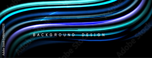 Abstract flowing lines, vibrant colors, dark background. Modern design element, suitable for digital projects, presentations. Smooth gradients create dynamic visual effect.