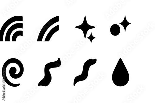 Black Rainbow Icons. Rainbow festive shapes. Filled icon set of Rainbow festive shapes: swoosh arc, angled arc