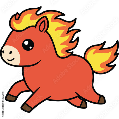 Cute Chibi Red Horse Running Illustration