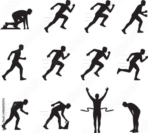 Running Athlete Silhouettes | Sprint Motion Icons, Track & Field Sport Graphics & Flat Fitness Collection