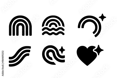 Rainbow Icon Set. Rainbow celebration pack. Filled icon set of Rainbow celebration pack: arc ripple, arc wave,