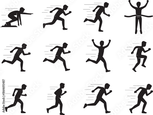 Running Athlete Silhouettes | Sprint Motion Icons, Track & Field Pictograms & Flat Sport Graphics