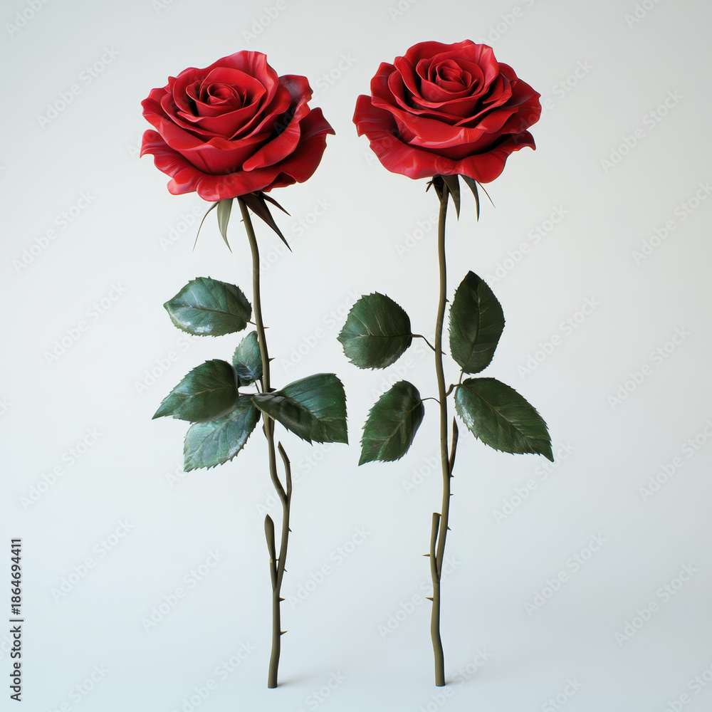 Fototapeta premium Red rose stem red rose rose bloom long stem green leaf thorny stem