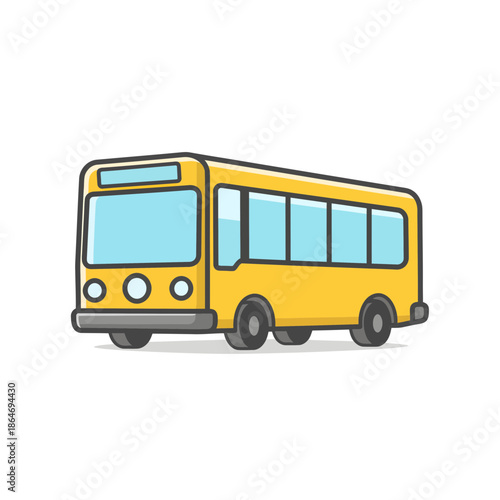Cute Yellow City Bus Public Transport Vector Illustration
