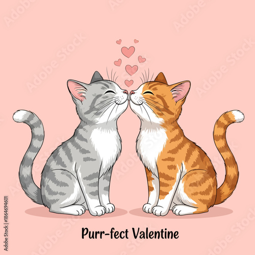 Adorable cats sharing a romantic kiss on Valentine's Day