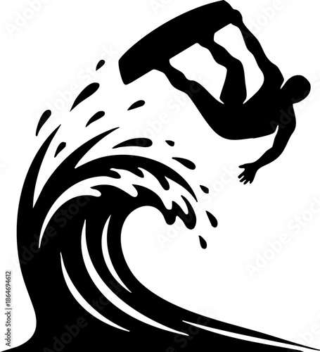 Extreme Water Sport Jumper Riding Big Wave Silhouette Vector