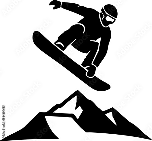 Snowboard Jump Over Mountain Peak Extreme Sport Icon