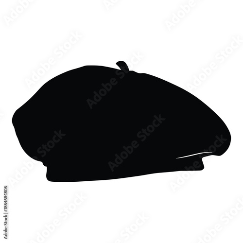 Black Beret Hat Silhouette on White