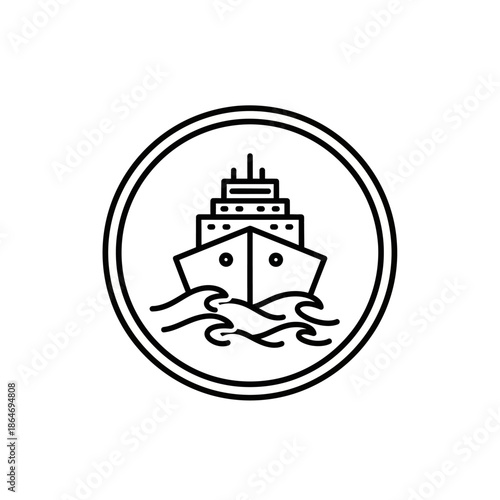 Minimalist Line Art Illustration of a Large Passenger Cruise Ship on the Water