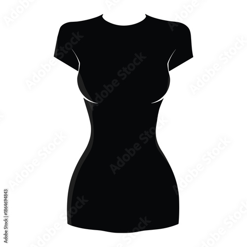 Black slim fit t-shirt front view flat vector illustration