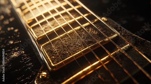 Golden Hour Guitar: A Close-Up of a Vintage Electric Guitar's Fretboard