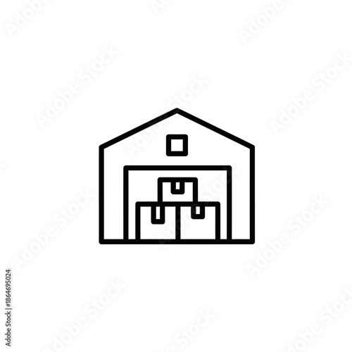 Minimalist Line Art Illustration of Warehouse with Stacked Boxes for Inventory or Storage Concepts