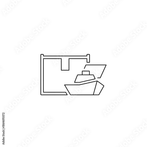 Minimalist Line Art of a Cargo Ship Docked at a Port for Maritime Industry Visuals