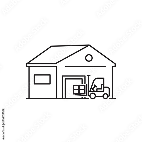 Minimalist Line Drawing of a House with Garage and Delivery Truck