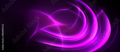 Abstract purple waves, glowing lines, dark background. Smooth curves create dynamic visual effect. Elegant, modern design.