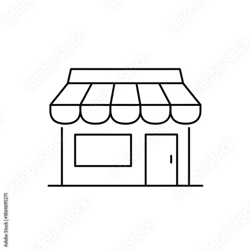 Minimalist Line Drawing of a Small Shopfront with Awning for Commercial and Retail Visuals