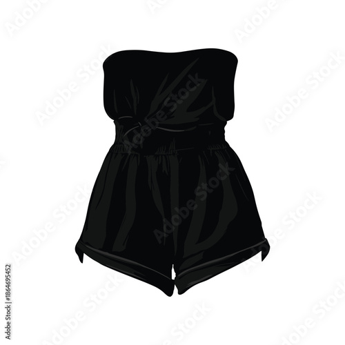 Black strapless romper with tied waist flat vector