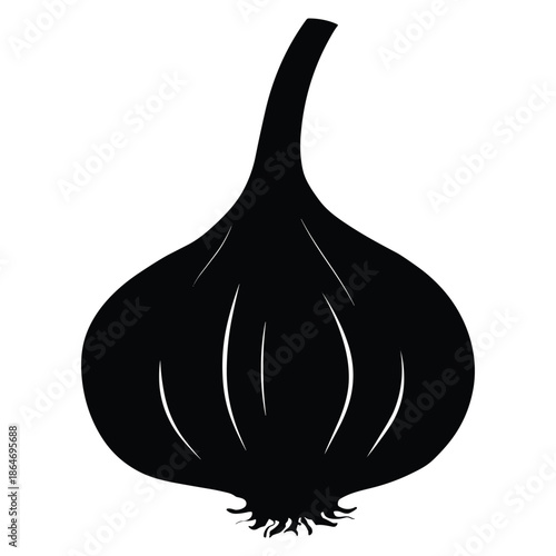 Black silhouette of garlic bulb isolated