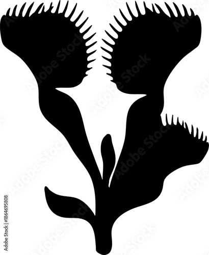 Black silhouette of Venus flytrap carnivorous plant icon.