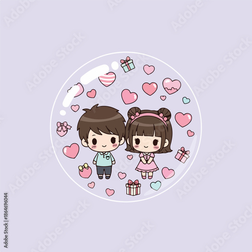 Cute cartoon couple celebrating love and Valentine s Day