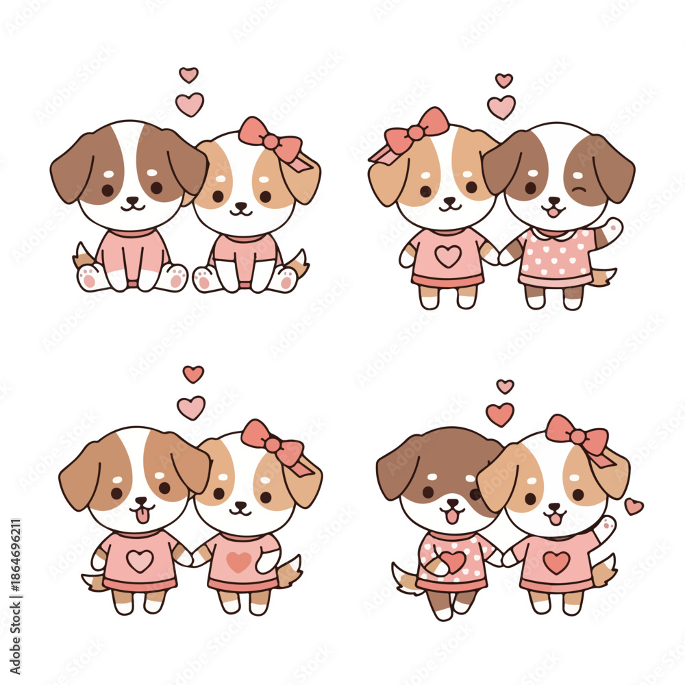 Obraz premium Cute Cartoon Dogs in Love