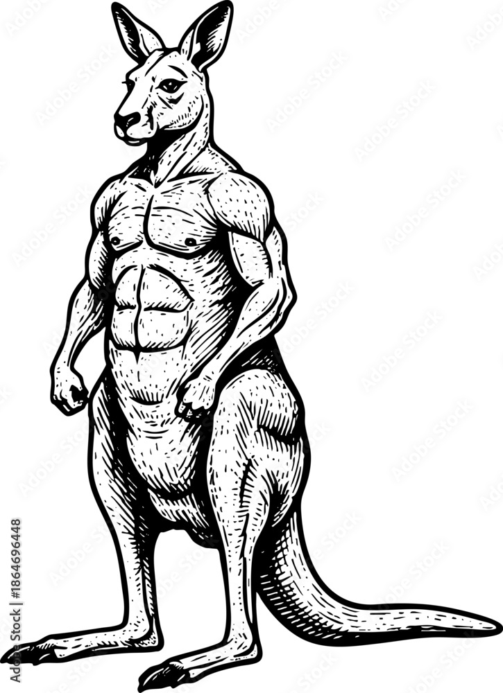Fototapeta premium Powerful Muscular Kangaroo Animal Drawing Isolated