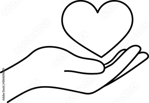 A hand cradling a heart in a simple line drawing