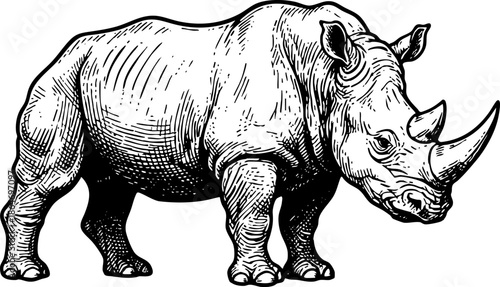 Vintage Engraving Illustration of a Large Wild Rhinoceros