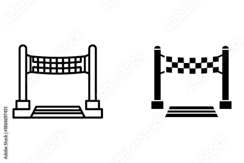 A black and white illustration of two hurdle gates with different designs on a plain background