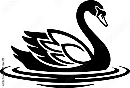 Black silhouette of elegant swimming swan vector icon