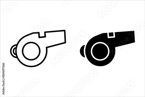 A black and white illustration of two whistles on a plain background