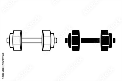 A simple line drawing of two dumbbells in black and white