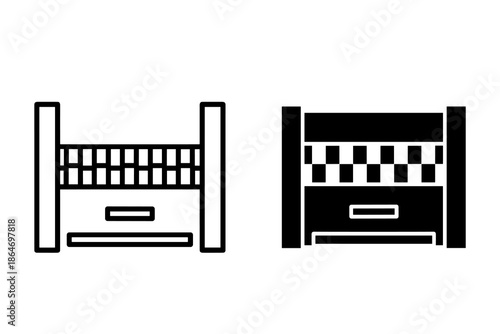A black and white illustration of two checkered prison cells with distinct designs