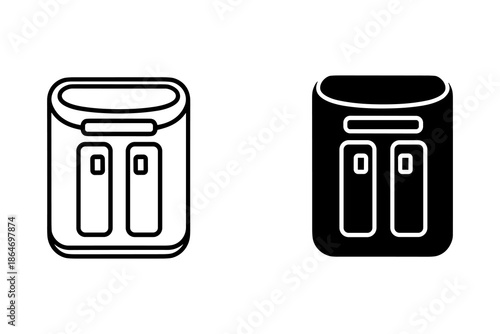 A black and white illustration of two toaster icons on a plain background