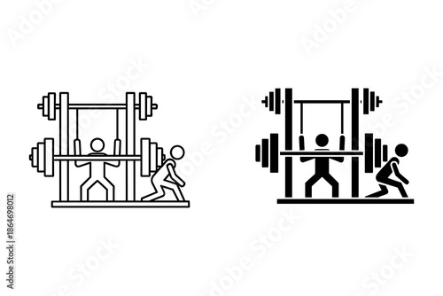A fit man and woman working out together in a modern gym
