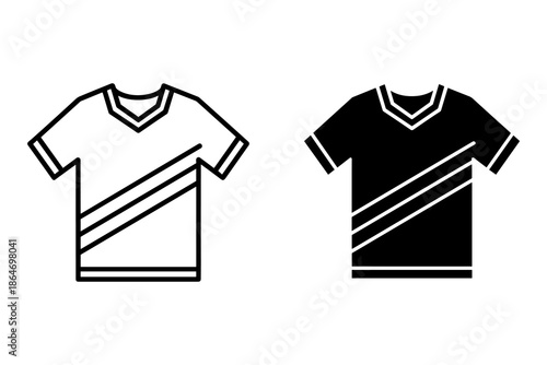 A graphic design illustration of two t-shirts with diagonal stripes