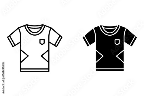 A graphic design illustration of two t-shirts in black and white