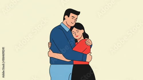 Couple embracing warmly expressing love and connection simple flat illustration for relationship concepts isolated on cream