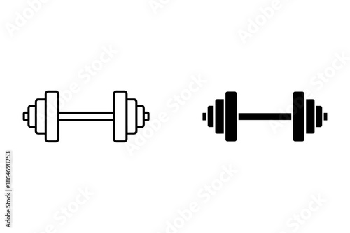 A simple illustration of two dumbbells in black and white