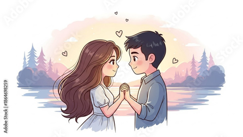 Couple holding hands in romantic embrace watercolor illustration of love and connection perfect for Valentines Day or weddi