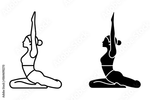 A woman practices yoga in a serene and peaceful environment with two contrasting poses.